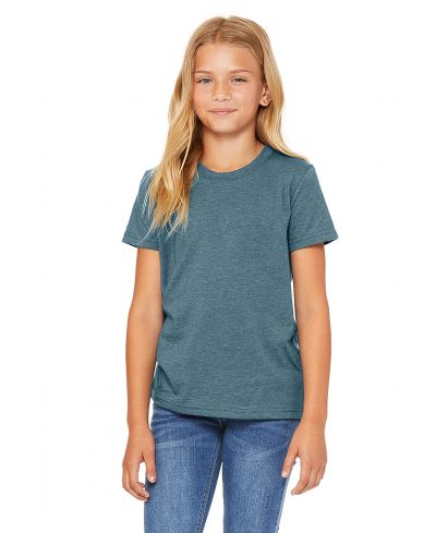 Bella Canvas 3001Y CVC Youth Heather Tee - HTR Deep Teal