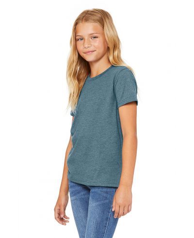 Bella Canvas 3001Y CVC Youth Heather Tee - HTR Deep Teal - Image 2