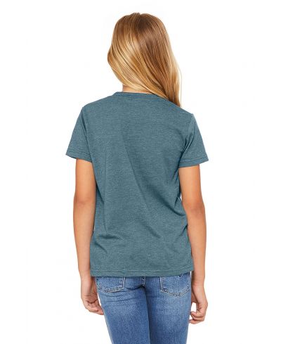 Bella Canvas 3001Y CVC Youth Heather Tee - HTR Deep Teal - Image 3