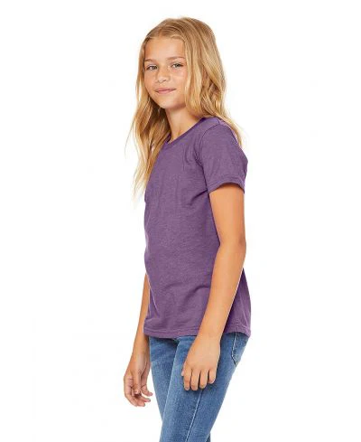 Bella Canvas 3001Y CVC Youth Heather Tee - HTR Team Purple - Image 2
