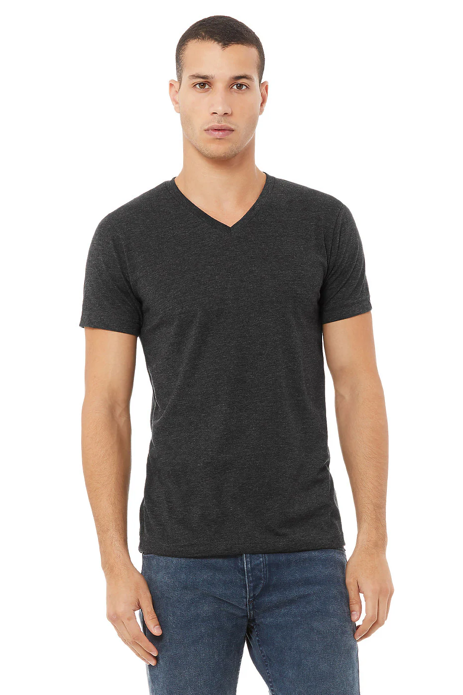 Bella Canvas 3005 CVC V-Neck Short Sleeve -Dark Heather Gray - Image 2