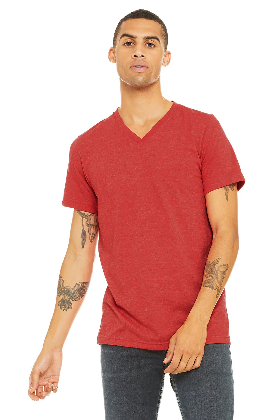 Bella Canvas 3005 CVC V-Neck Short Sleeve - Heather Red
