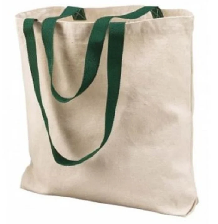 Tan Tote Bag with Forest Green Handle